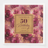 Serviette En Papier Boho Trendy Dark Red Blush Gold 50e anniversaire (Devant)
