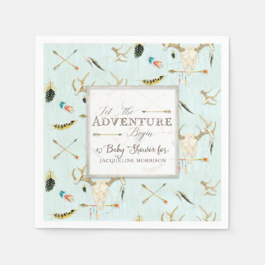 Serviette En Papier Boho Tribal Deer Croisé Flèches Baby shower Garçon (Devant)