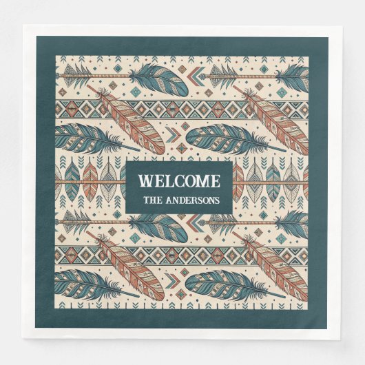 Serviette En Papier Boho Tribal Napkins Personalized Pastel Tableware (Devant)