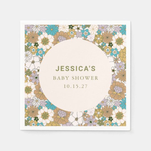 Serviette En Papier Boho Turquoise Brown Floral Cute Baby shower Perso (Devant)