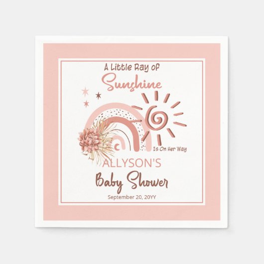 Serviette En Papier Boho Un petit rayon de soleil Baby shower fille (Devant)