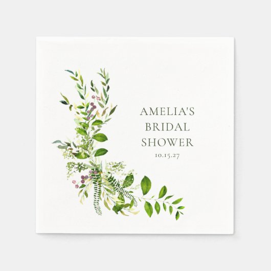 Serviette En Papier Boho Verdure Aquarelle Fête des mariées florale (Devant)