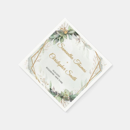 Serviette En Papier Boho verdure eucalyptus feuillage or mariage (Coin)