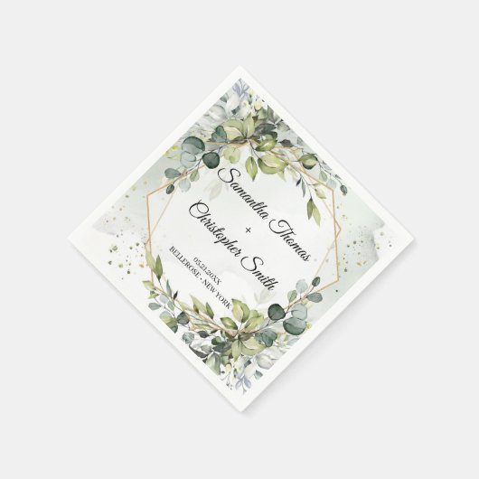 Serviette En Papier Boho verdure eucalyptus feuillage or mariage (Coin)
