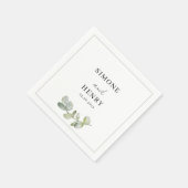 Serviette En Papier Boho Vert & Blanc Aquarelle Eucalyptus Mariage (Coin)