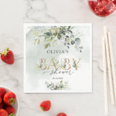 Serviette En Papier Boho vert feuillage or lettres baby shower (En situation)