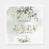 Serviette En Papier Boho vert feuillage or lettres baby shower (Devant)