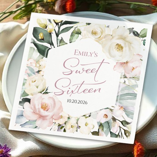 Serviette En Papier Boho Vert Floral Frame Sweet 16