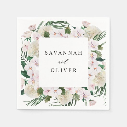 Serviette En Papier Boho vert Nom floral tropical (Devant)