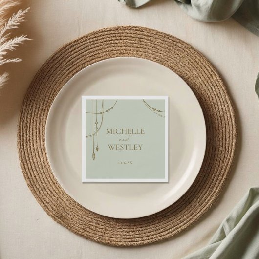 Serviette En Papier Boho vert Sage clair Mariage perlé trempé