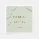 Serviette En Papier Boho vert Sage clair Mariage perlé trempé (Devant)