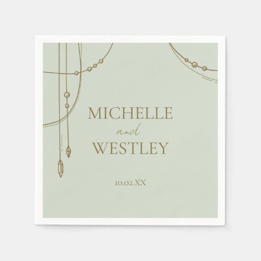 Serviette En Papier Boho vert Sage clair Mariage perlé trempé (Devant)