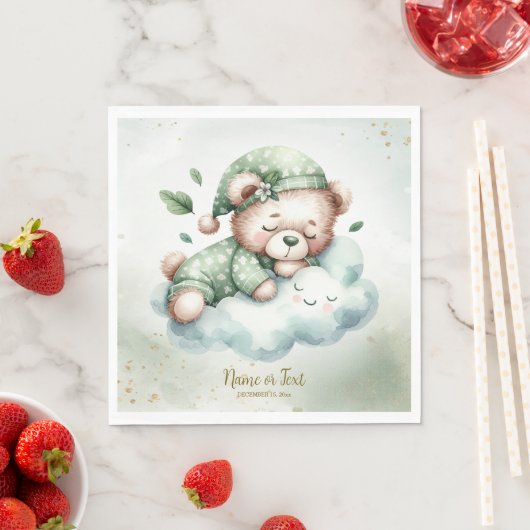 Serviette En Papier Boho Vert Sleeping Teddy Bear mignon Baby shower (En situation)