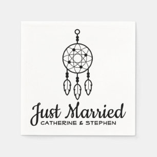 Serviette En Papier Boho vient de se marier Dream Catcher Mariage Noir