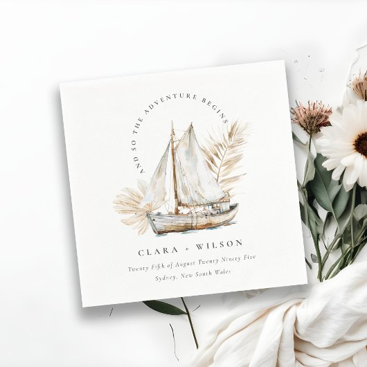 Serviette En Papier Boho Watercolor Palm Voilier Mariage marin