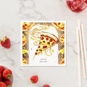 Serviette En Papier Boho Watercolor Pizza Anniversaire