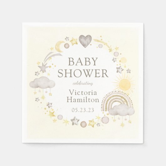 Serviette En Papier Boho Watercolor Rainbow Baby shower (Devant)