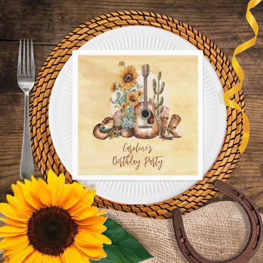 Serviette En Papier Boho Western Guitare Tournesols fête d'anniversair