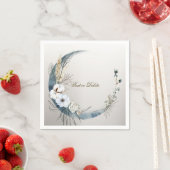 Serviette En Papier Boho White Orchidée Fleurs Blue Moon Elegant Party (En situation)