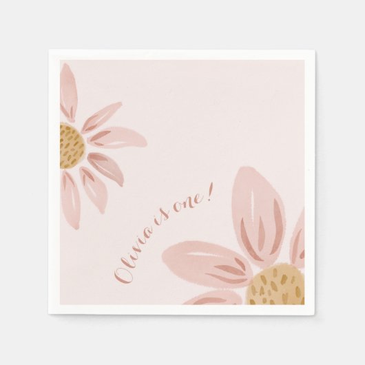 Serviette En Papier Boho Wild Daisy, Personnalisé 1er Anniversaire (Devant)