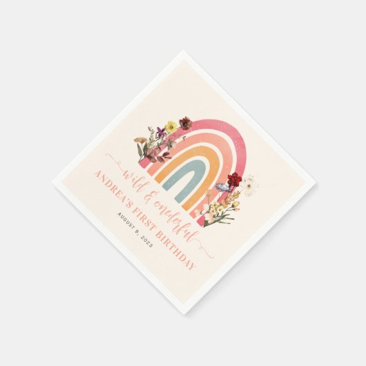 Serviette En Papier Boho Wild & Onederful Flower Rainbow 1er anniversa (Coin)