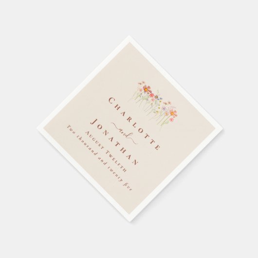 Serviette En Papier Boho Wildflower Tan Beige Terracotta Wedding (Coin)