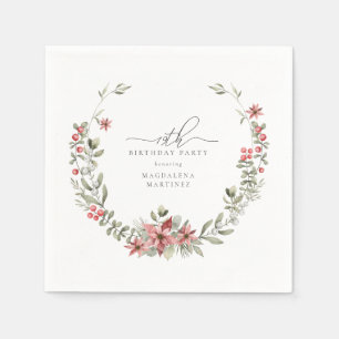 Serviette En Papier Boho Winter Greenery Red Floral 19e anniversaire