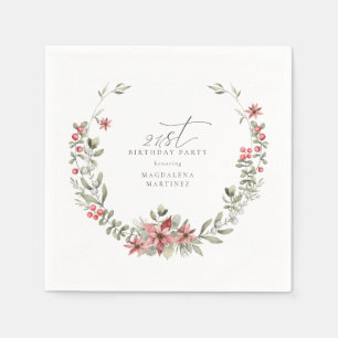 Serviette En Papier Boho Winter Greenery Red Floral 21e anniversaire