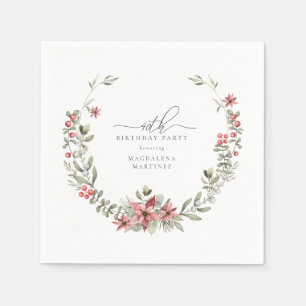 Serviette En Papier Boho Winter Greenery Red Floral 40e anniversaire