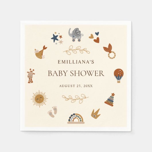 Serviette En Papier Boho Woodland Animaux mignons Baby shower Party (Devant)