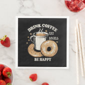 Serviette En Papier Boire Café Manger Bagels Soyez Heureux (En situation)
