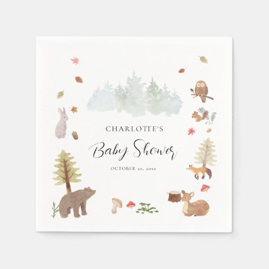 Serviette En Papier Bois Animaux Automne Baby shower automne Papier (Devant)