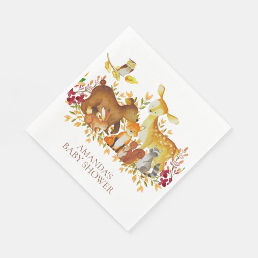 Serviette En Papier Bois Animaux Baby shower Papier Naples (Coin)