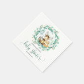 Serviette En Papier Bois Animaux Baby shower verdoyant (Coin)