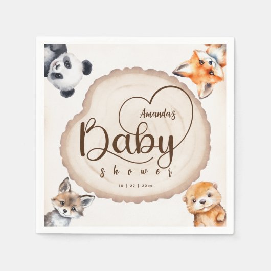 Serviette En Papier Bois Animaux Boho Baby shower mignon (Devant)