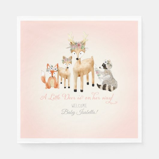 Serviette En Papier Bois Animaux Cerfs Raccoon Fox Baby shower Boho (Devant)