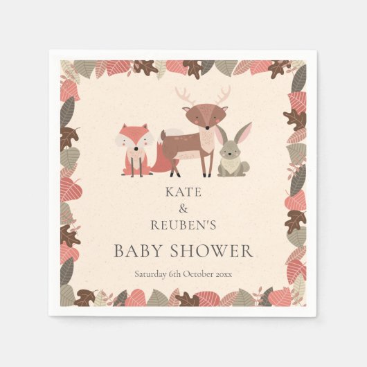 Serviette En Papier Bois Animaux Couples Baby shower / Saupoudrer (Devant)