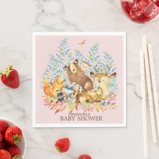 Serviette En Papier Bois Animaux Filles Papier Baby shower serviettes (En situation)