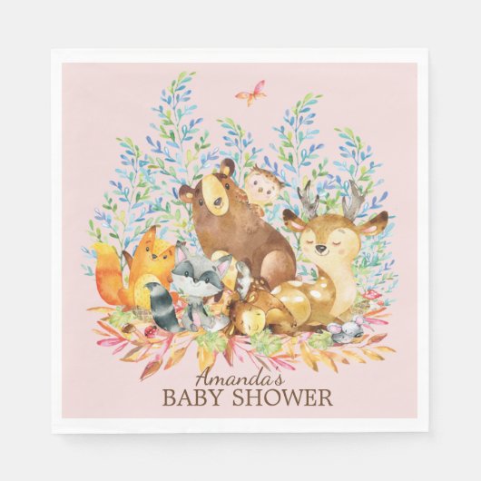 Serviette En Papier Bois Animaux Filles Papier Baby shower serviettes (Devant)