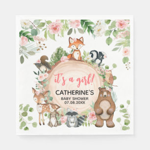Serviette En Papier Bois Animaux Floral Baby shower en tranches de boi