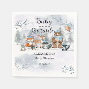 Serviette En Papier Bois Animaux Hiver Bleu Baby shower garçon