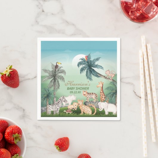 Serviette En Papier Bois Animaux Jungle Baby shower de verdure (En situation)