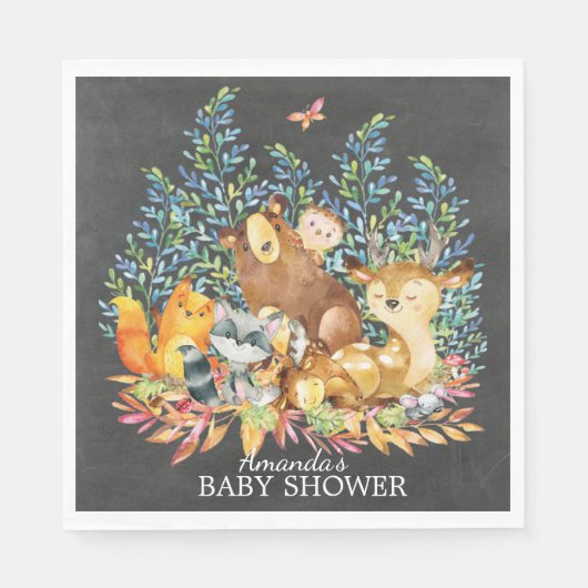 Serviette En Papier Bois Animaux Papier Neutre Baby shower serviettes (Devant)