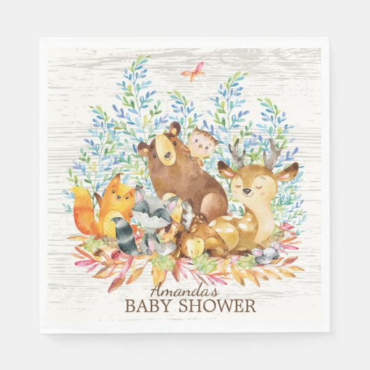 Serviette En Papier Bois Animaux Papier Neutre Baby shower serviettes (Devant)