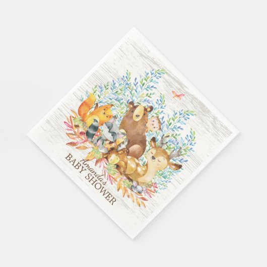 Serviette En Papier Bois Animaux Papier Neutre Baby shower serviettes (Coin)