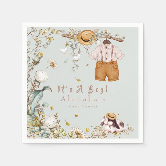 Serviette En Papier Bois Animaux Végétation Rustique Garçon (Devant)