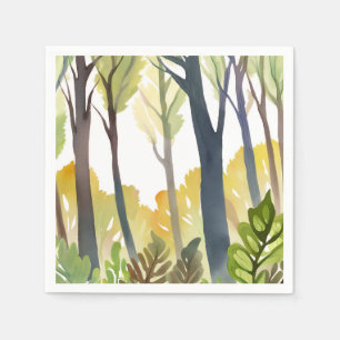 Serviette En Papier Bois aquarelle Peinture de forêt de nature verte