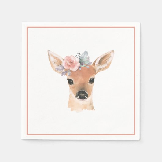 Serviette En Papier Bois Baby shower Forêt Animaux Fleurs (Devant)