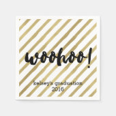 Serviette En Papier Bois | Black & Faux Gold Stripe Graduation (Devant)