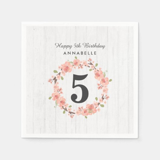 Serviette En Papier Bois blanc et bracelet de fleurs Wreath Joyeux ann (Devant)